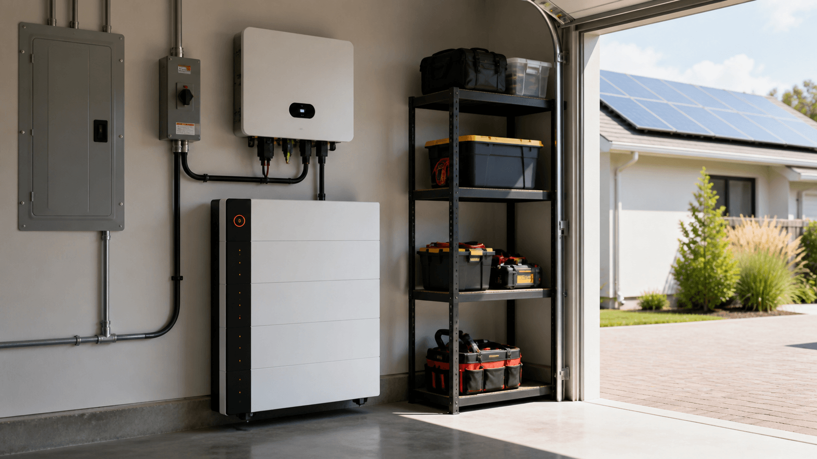 Batterie domestique moderne dans un local technique